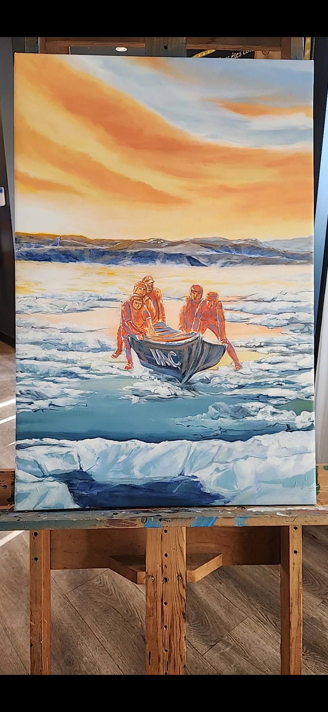 Les canots de glace — peinture d'Hélène Ferdais, Paysages
