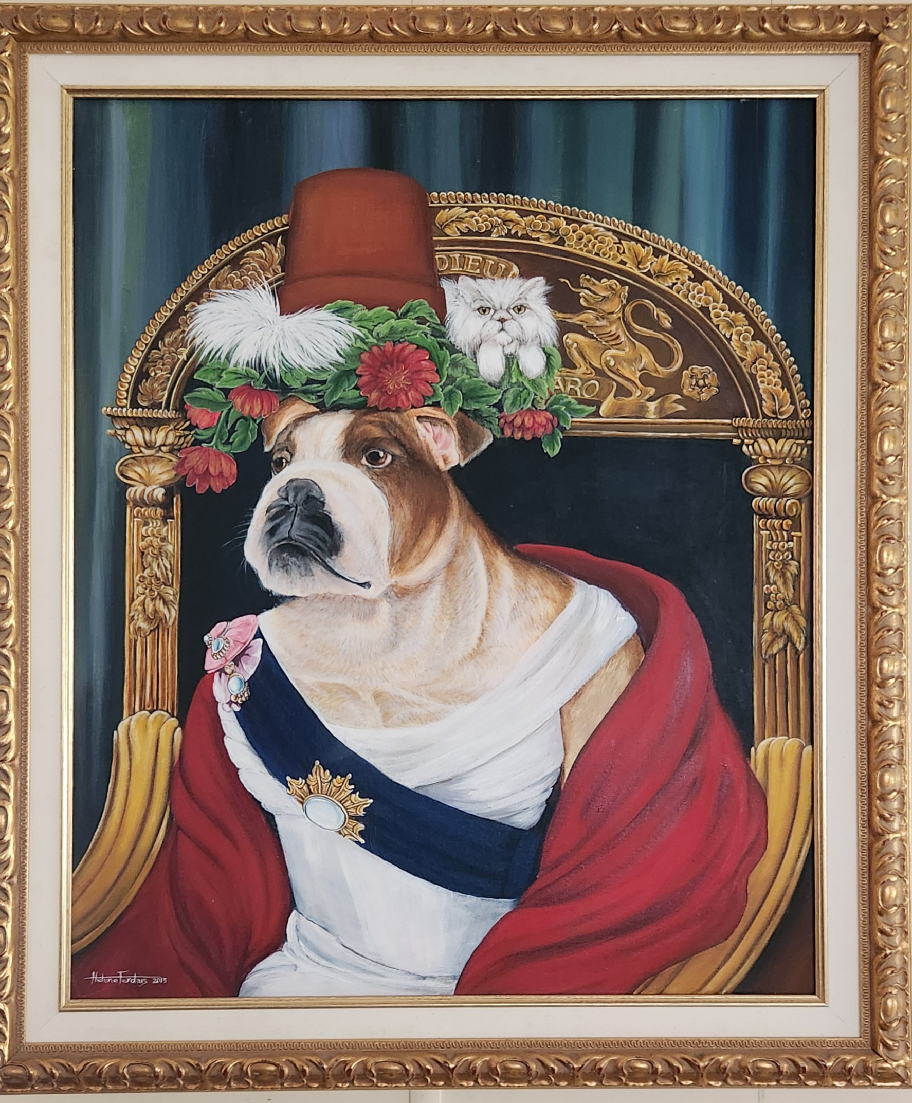 Le chat pot de la reine — peinture d'Hélène Ferdais, Portrait