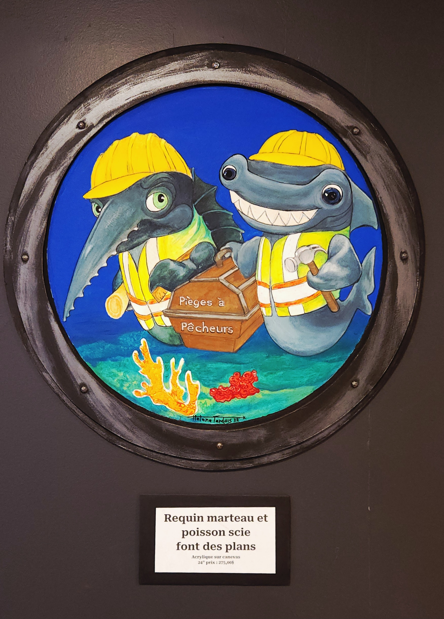 Requin marteau et poisson scie — peinture d'Hélène Ferdais, Portrait